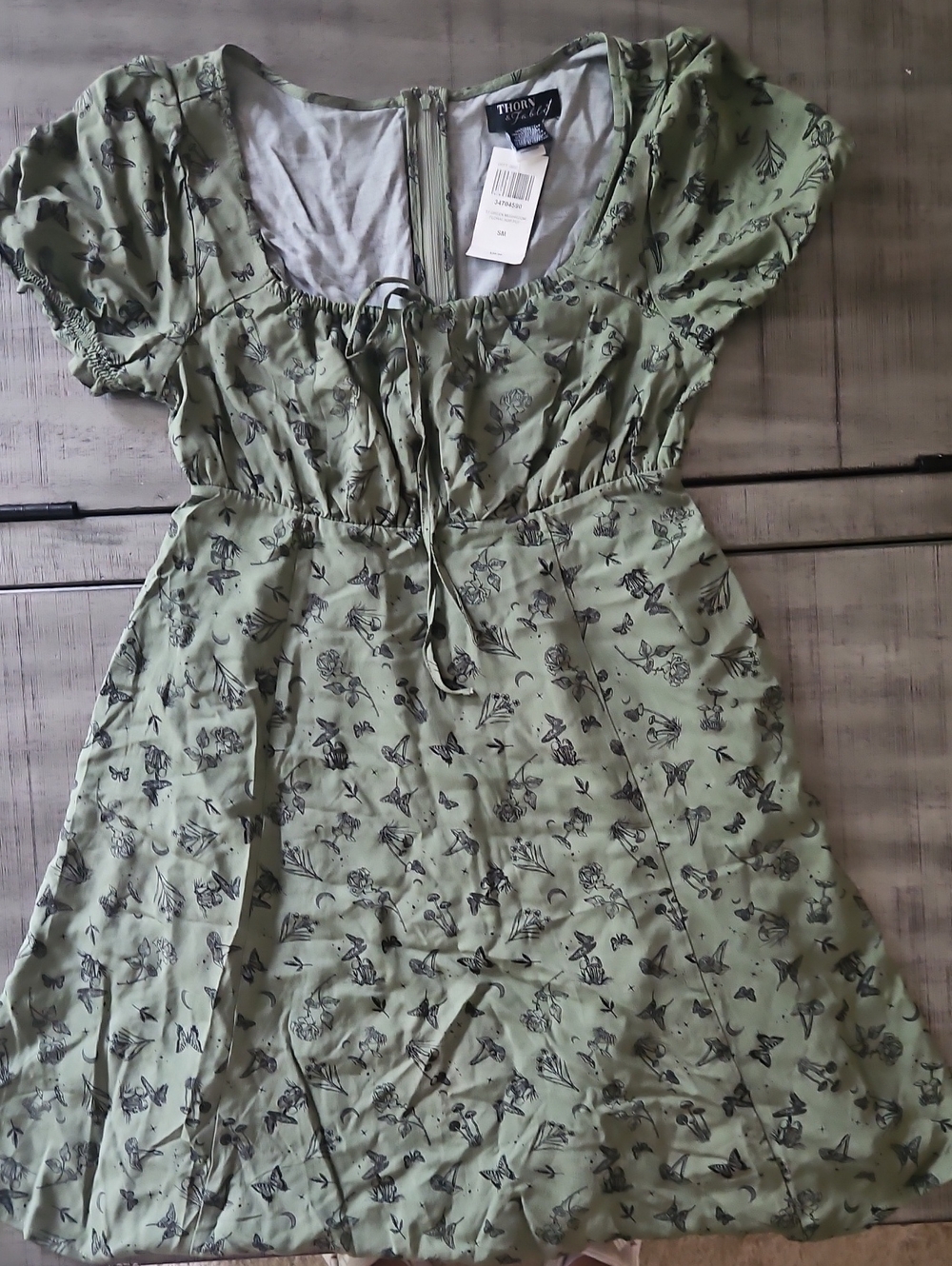 Thorn & Thread Olive Green Floral Tie-Front Short Dress